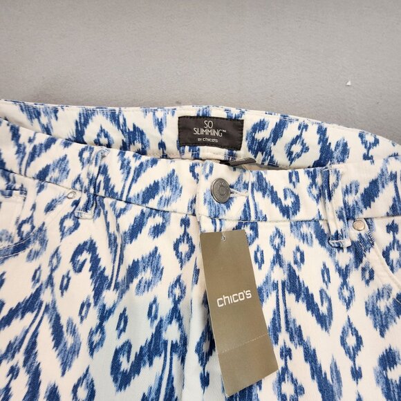 Chico's NEW So Slimming Indigo Geo Jegging Jean Antique White Southwestern Print - Picture 4 of 14